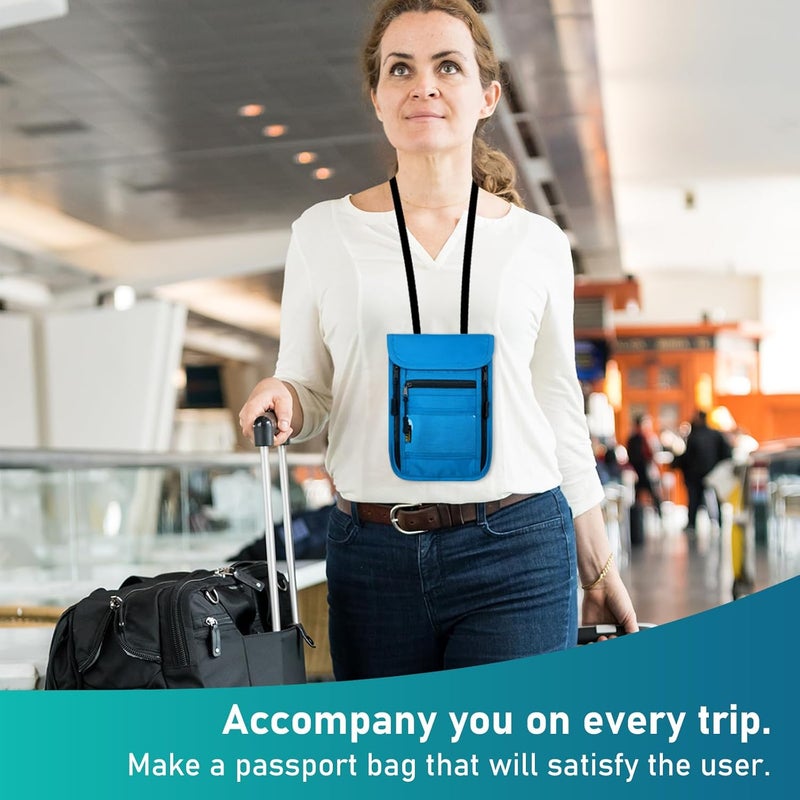Sundee Travel Neck Wallet with Double Zippers, RFID Blocking Passport Holder with Adjustable Neck Strap for Men and Women to Keep Cash, Credit Cards and Travel Documents Safe - Lake Blue - Image 4